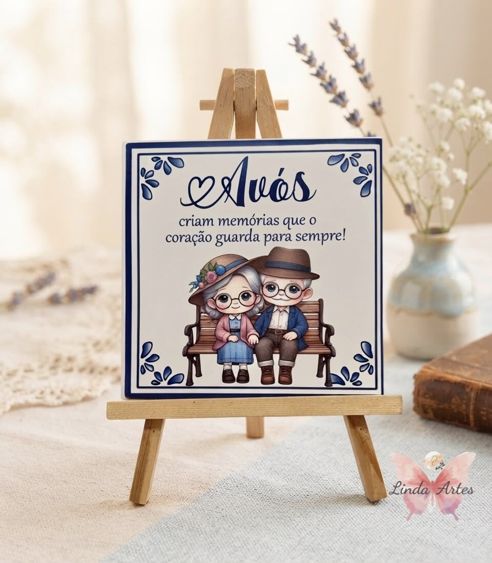 Azulejo decorativo personalizado 'Avós criam memórias que o coração guarda para sempre'