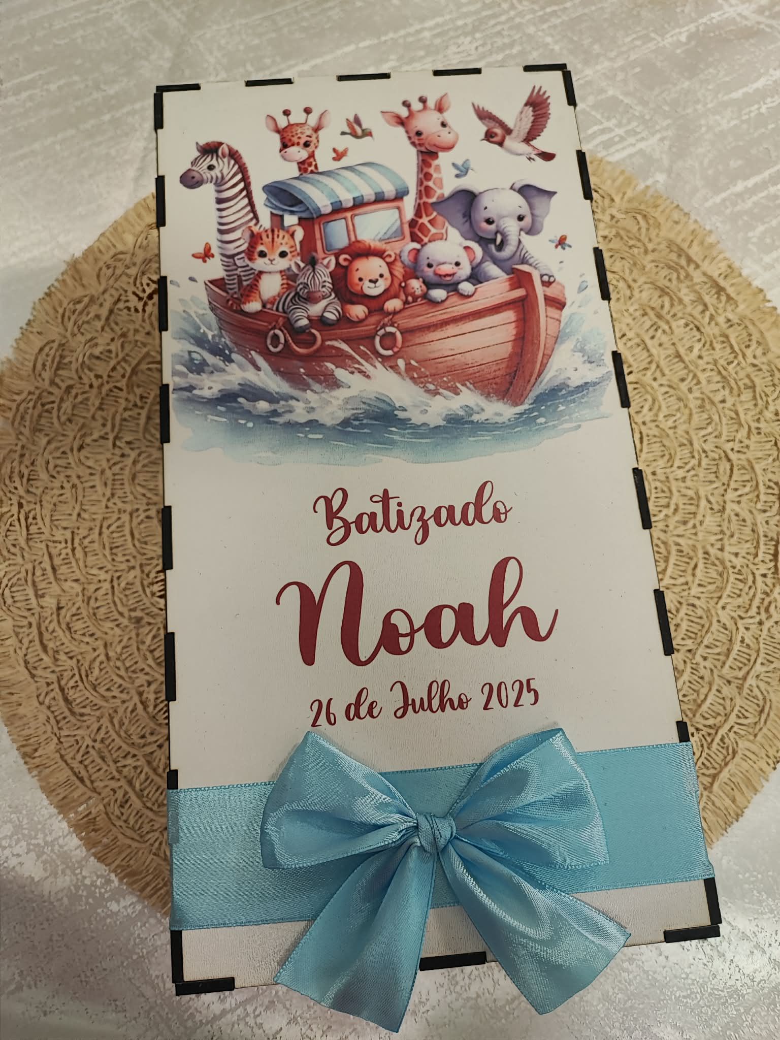 Caixa de batizado tema Arca de Noé personalizada